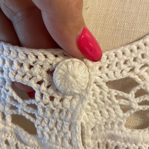 Josephine Chaus white crochet button up cardigan short sleeve cotton size Lrg - Picture 5 of 11